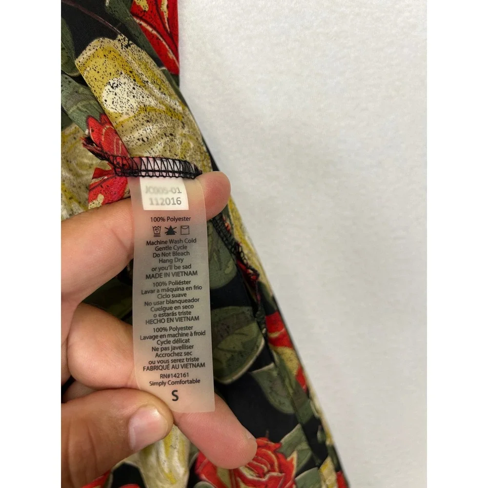 Floralcore LuLaRoe‎ Womens S Black Red Yellow Rose Print Joy Duster Vest Slits